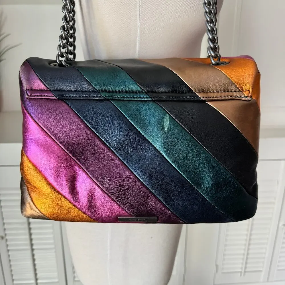 Kurt Geiger London Metallic Rainbow Stripe Kensington Convertible Shoulder Bag - Picture 3 of 11
